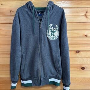 NBA UNK Milwaukee Bucks Gray Zip Up Hoodie Medium